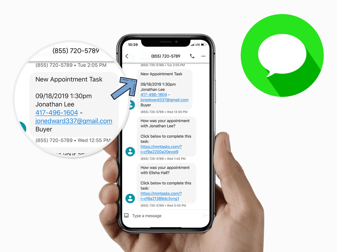 Appointment confirmation texts on a phone