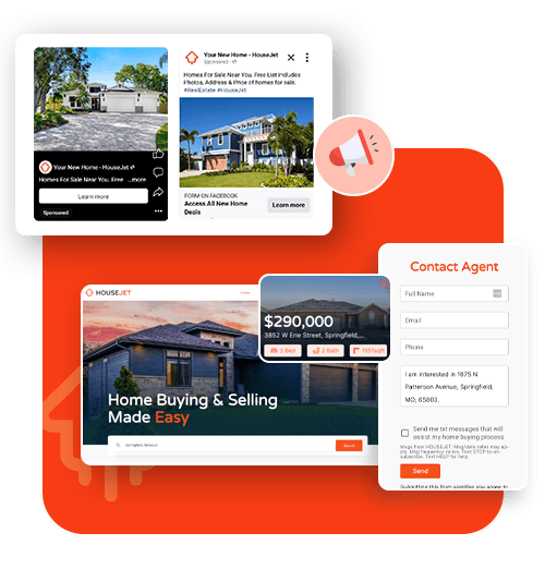 HouseJet Facebook ads, home search website and contact form